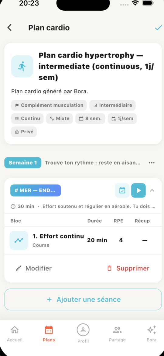 Plan cardio dans JoyTrain