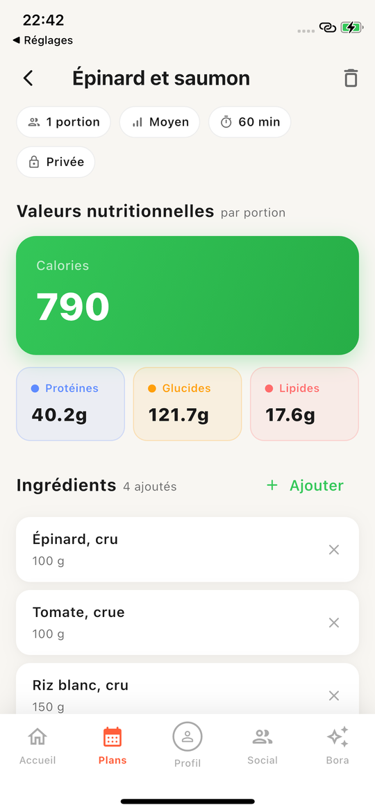 Fiche recette et macros dans JoyTrain