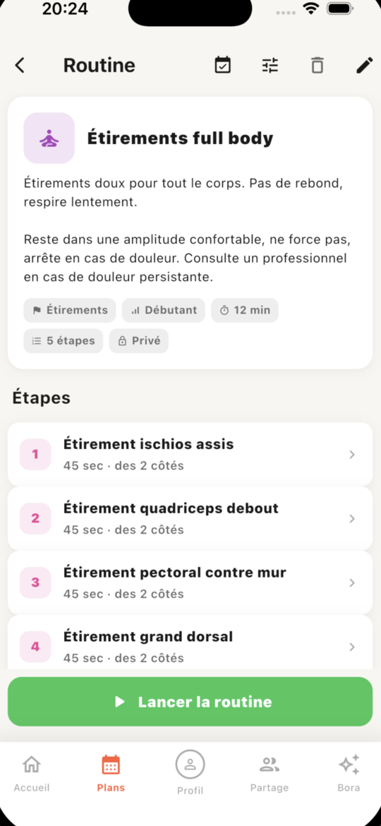 Routine d'étirements dans JoyTrain